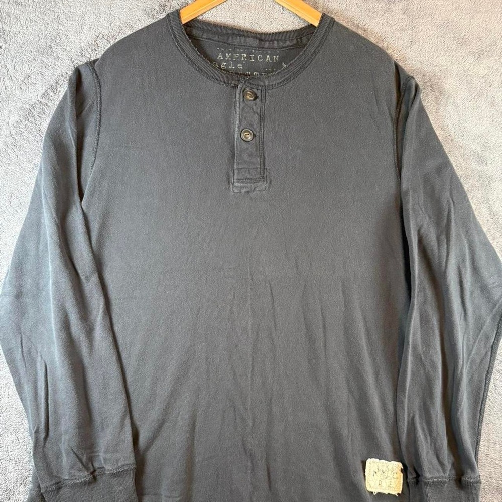 Y2K American Eagle Charcoal Grey Long Sleeve Henley Shirt XL